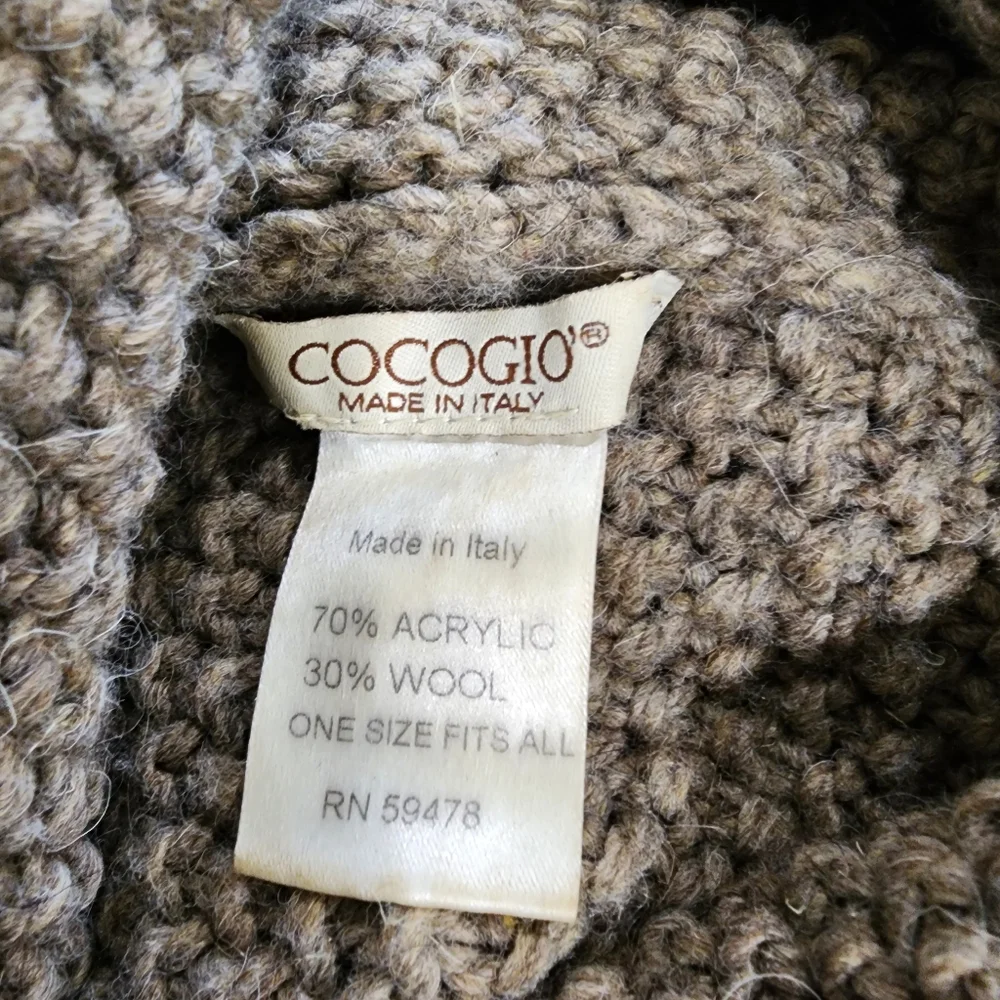 Cocogio Made in Italy Wool Blend Poncho Cowl Neck Nubby Knit Neutral Tan OSFM